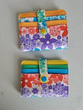 Floral Multi-Color Card Wallet - Yellow, Blue, Green, Purple